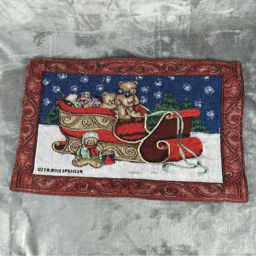 VTG Travis Spencer Tapestry Placemats Christmas Holiday Sleigh Bears Set of‎ 6